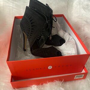 Black lace Suede Ivanka Trump Delfino Stilettos